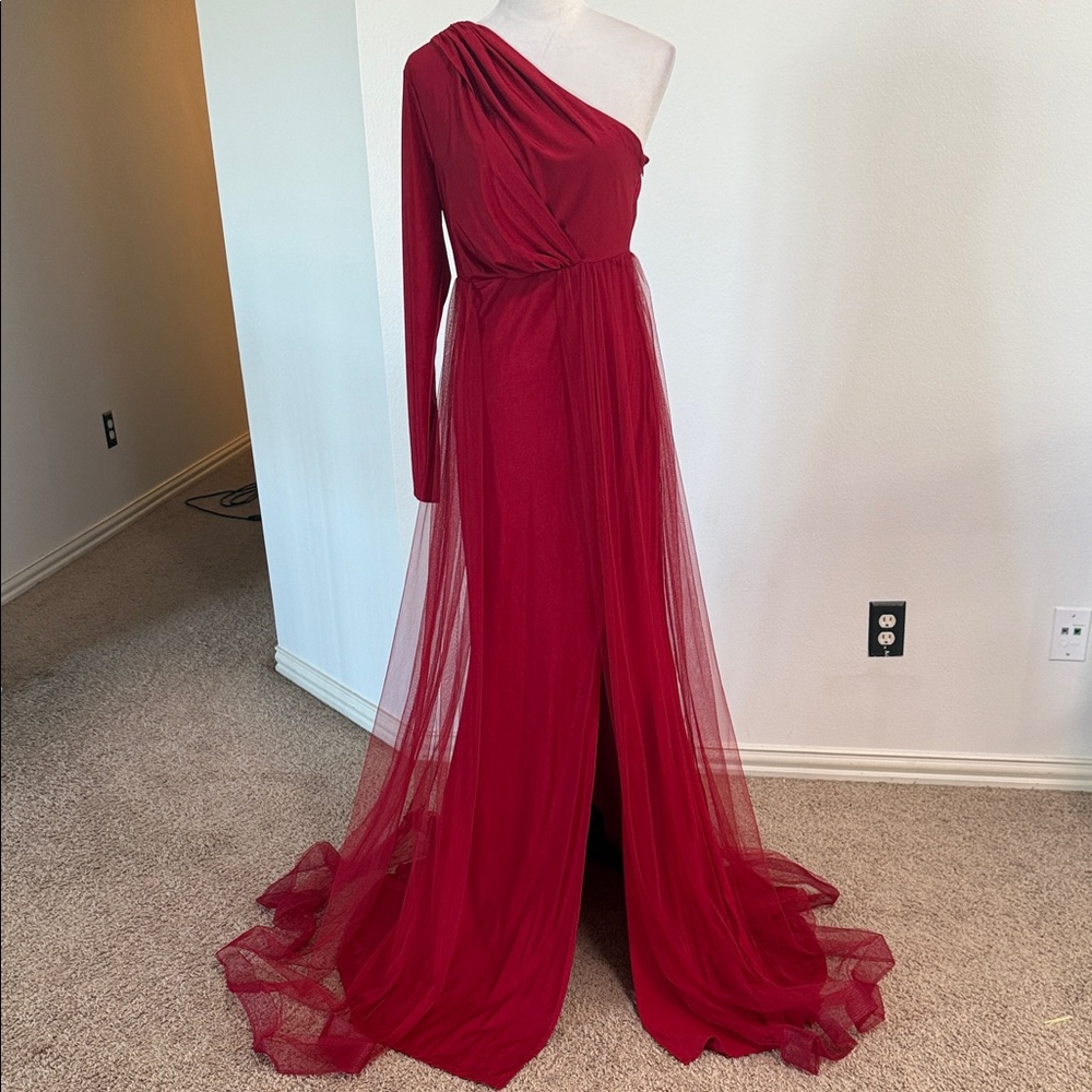 Asymmetric One-Shoulder Burgundy Evening Dress